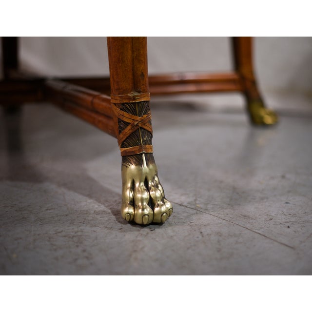 Wood Vintage Centurion Mosaic Tiled Rattan Coffee Table With Brass Lion Paws For Sale - Image 7 of 8
