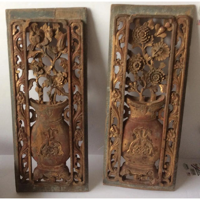 Wood Carved Wood Chinese Panels - A Pair For Sale - Image 7 of 9