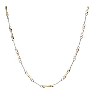 Early 20th Century Vintage Art Deco White Enamel Necklace Platinum Fob Chain For Sale