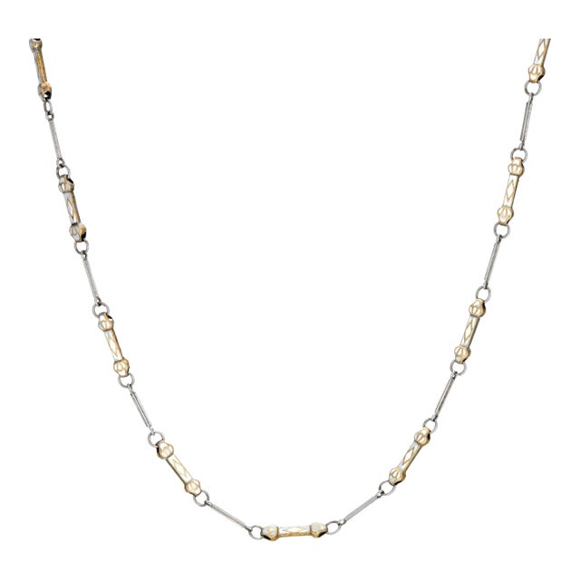 Early 20th Century Vintage Art Deco White Enamel Necklace Platinum Fob Chain For Sale