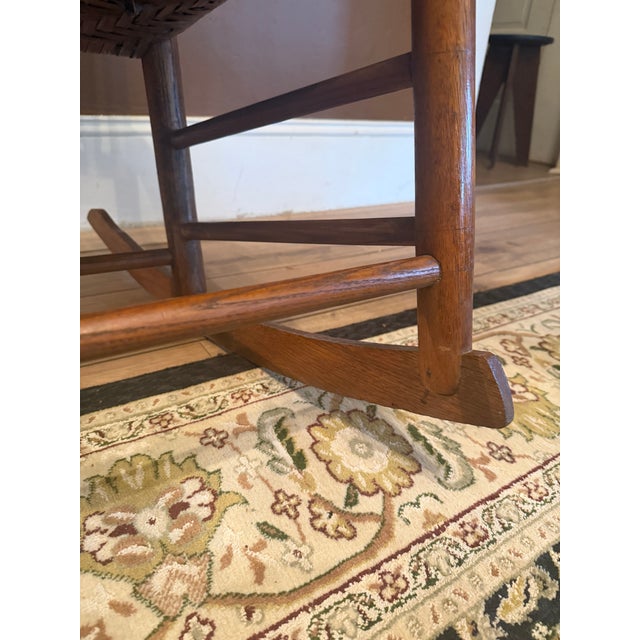 Antique Oak Rocking Chair With Woven Splint Seat and Back For Sale - Image 9 of 16