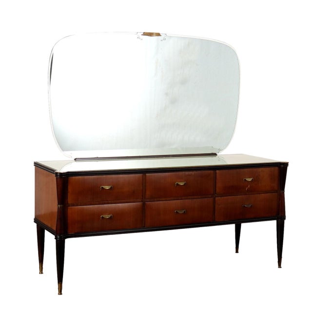 Vintage Dressing Table in Wood & Glass Top with Mirror, Italy, 1960s For Sale - Image 11 of 11