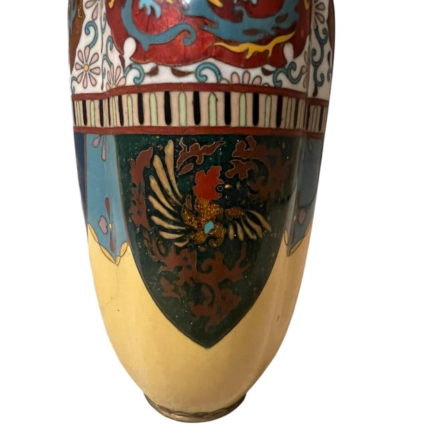 Antique Japanese Meiji Period Cloisonné and Enamel Phoenix Vase For Sale In Nashville - Image 6 of 12