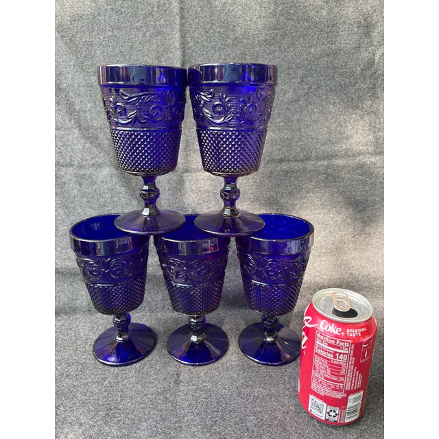 Vintage Cobalt Blue Goblets Set of 5 For Sale - Image 12 of 16