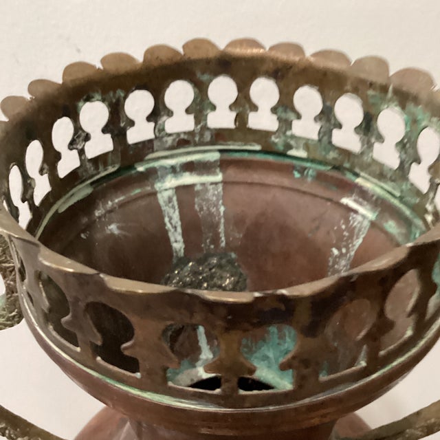 Vintage Middle Eastern Copper and Brass Amphora Vase With Handles Morrish Style For Sale - Image 9 of 12