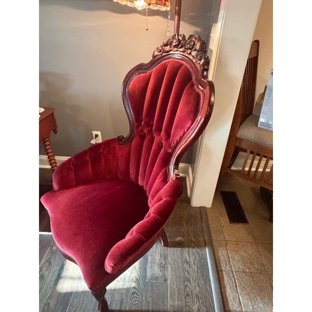 Late 20th Century Striking Victorian Revival Parlor Armchair by Kimball Furniture Reproduction Dated 6/25/1996 For Sale - Image 5 of 9