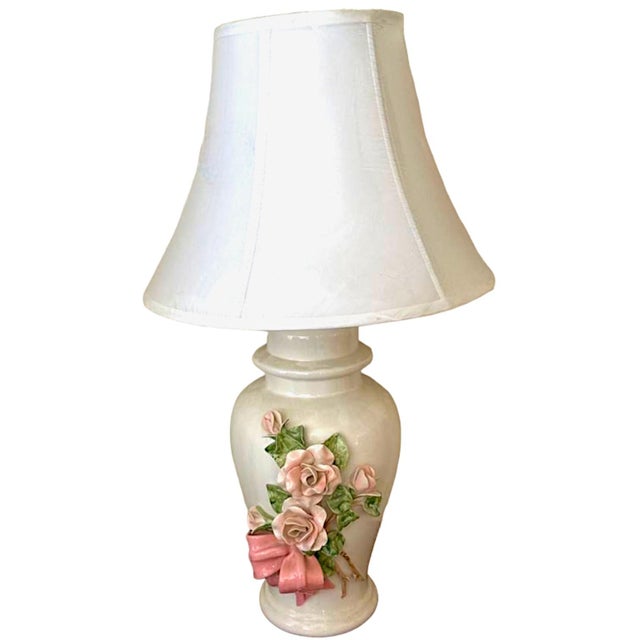 Victorian Capodimonte Rose Encrusted Ginger Jar Lamps - a Pair For Sale - Image 3 of 12