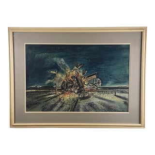 William H. Ferguson Signed Surrealist Carriage Crash Mixed Media Artwork For Sale
