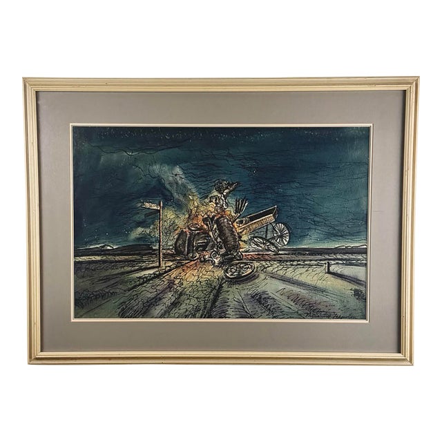 William H. Ferguson Signed Surrealist Carriage Crash Mixed Media Artwork For Sale