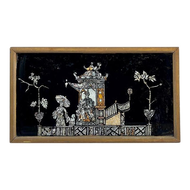 Antique English Chinoiserie Tinsel Painting For Sale