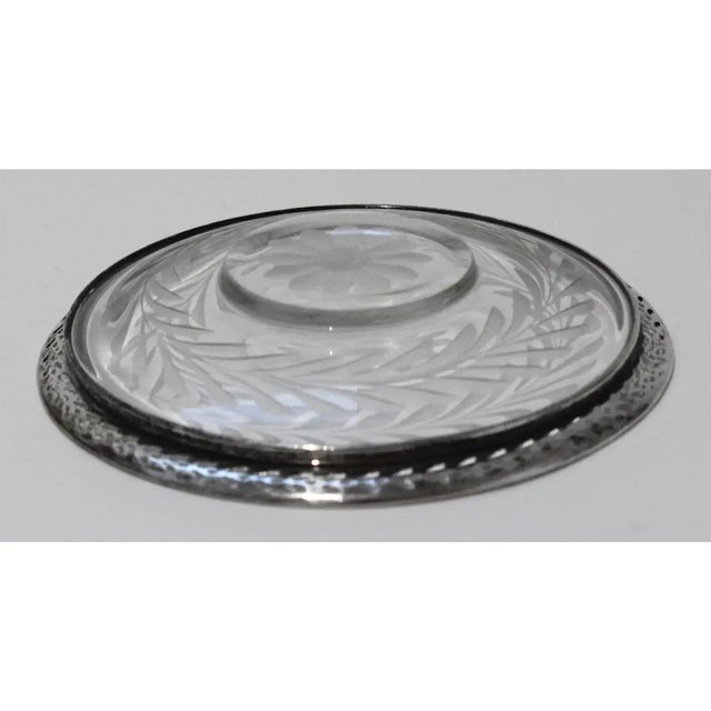 Art Deco 1930s Small Serving Dish Sterling Silver and Cut Crystal For Sale - Image 3 of 10
