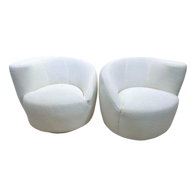 Vladimir Kagan Corkscrew Swivel Chairs for Directional in Bouclé, PAIR For Sale