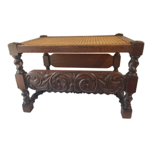 Vintage French Carved Bench With Cane Top