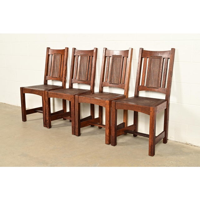 Mission Lifetime Furniture Antique Mission Oak and Cane Arts & Crafts Dining Chairs, Set of Four For Sale - Image 3 of 11