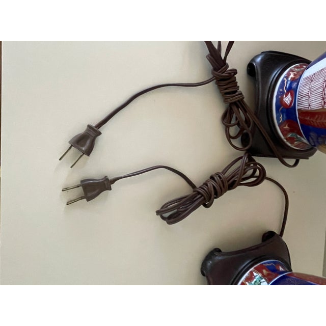 Pair of Vintage Imari Style Porcelain Lamps For Sale - Image 10 of 13