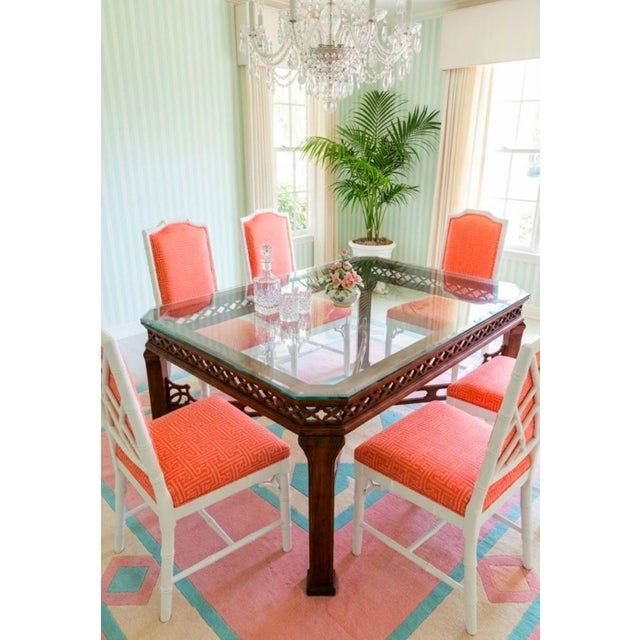 1980s Vintage Chinese Chippendale Palm Beach Regency Fretwork Stained Wood Dining Room Table Base For Sale - Image 5 of 10