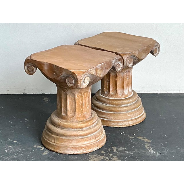 Vintage Corinthian Column Pedestal Low Stools - A Pair For Sale In West Palm - Image 6 of 16