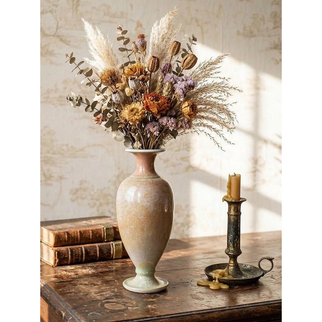 Elegant baluster-shaped ceramic vase, signed on the base by Atelier du Bol Doré, the workshop of French ceramist Bernard...