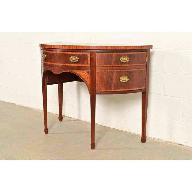 English Baker Furniture Federal Inlaid Mahogany Demilune Sideboard Credenza For Sale - Image 3 of 15