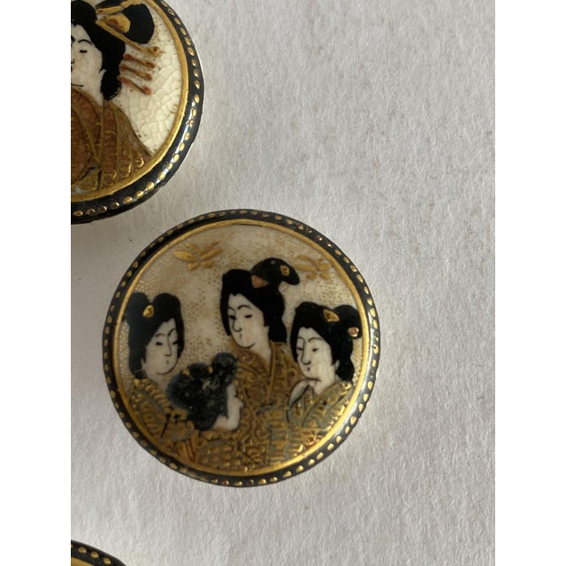 Ceramic Late Meiji Era Hand Painted Geisha Satsuma Button Set of 5 For Sale - Image 7 of 10