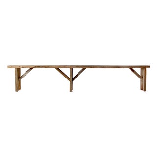 Antique Primitive 9-Foot Wood Bench For Sale