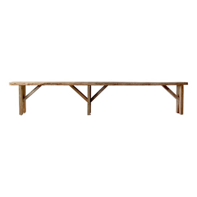 Antique Primitive 9-Foot Wood Bench For Sale
