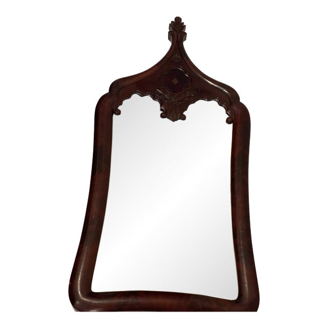 19 Th C American Antique Gothic Style Walnut Wall Mirror For Sale