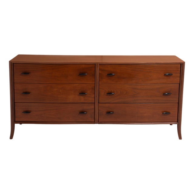 T.H. Robsjohn-Gibbings Widdicomb Walnut Klismos Saber Leg Six Drawer Dresser For Sale