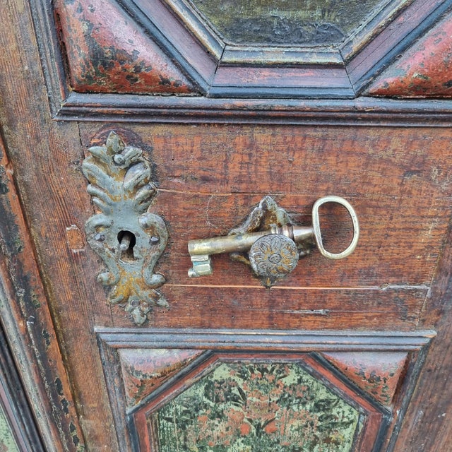 Antique Tyrolean Wardrobe with Original Paintings, 1750 For Sale - Image 12 of 13