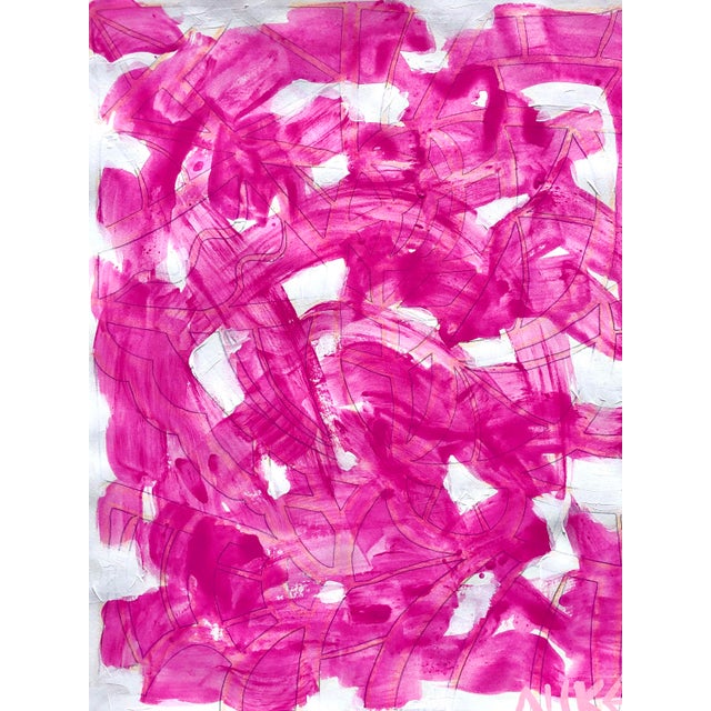 Abstract Contemporary Abstract Painting in Paper by CL Auker, Pink and White Abstract For Sale - Image 3 of 5