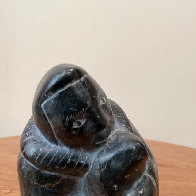 Mid-Century Inuit Eskimo Art Carving Gorgeous Stone Seal Hunter Arist Signed For Sale - Image 12 of 13