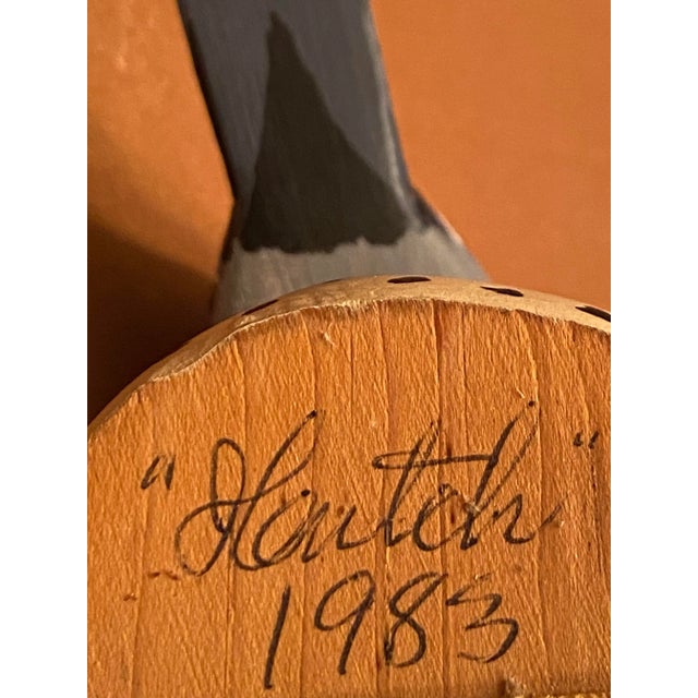 Vintage Signed 1983 Hutch Wooden Duck Decoy Glass Eyes Blue Wing Teal