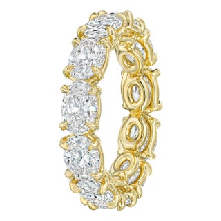 GIA 5.06Ct Oval Cut Diamond East-West 18K Yellow Gold Eternity Wedding Band, Size 6 For Sale