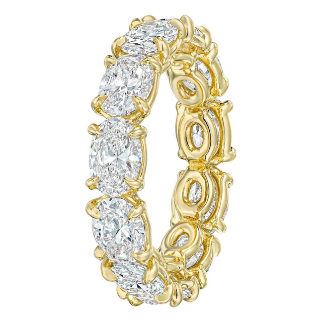 GIA 5.06Ct Oval Cut Diamond East-West 18K Yellow Gold Eternity Wedding Band, Size 6 For Sale