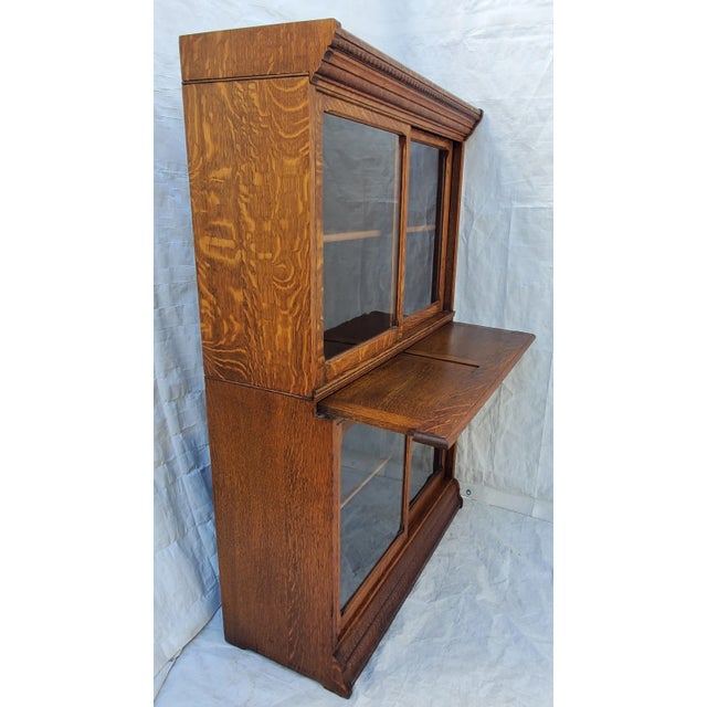 1900s Arts & Crafts Danner Bookcase With Tiger Oak, Sliding Glass Doors