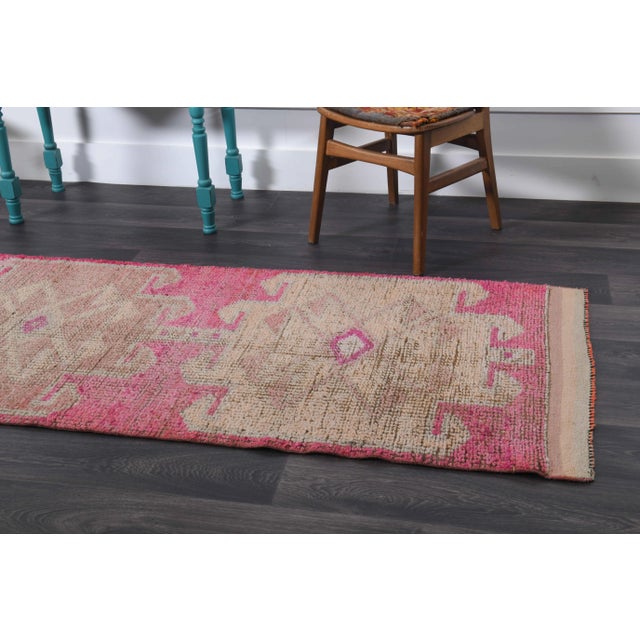 Textile 1970s Vintage Turkish Hand-Knotted Wool Cotton Pink Runner Rug For Sale - Image 7 of 11