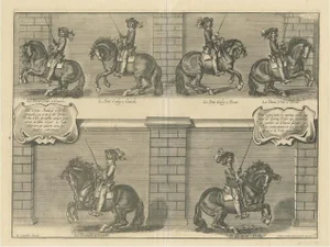 Illustration of the Duke of Newcastle on a Horse Showing Equestrian Dressage, 1737, Print