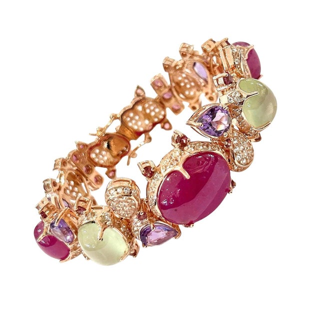 Bochic "Capri" Vintage Amethyst & Multi Color Sapphires Cuff Set In 18K & Silver For Sale - Image 15 of 18