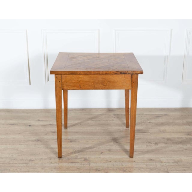 19th Century Walnut Side Table with Geometric Parquetry Top and Drawer For Sale - Image 10 of 11