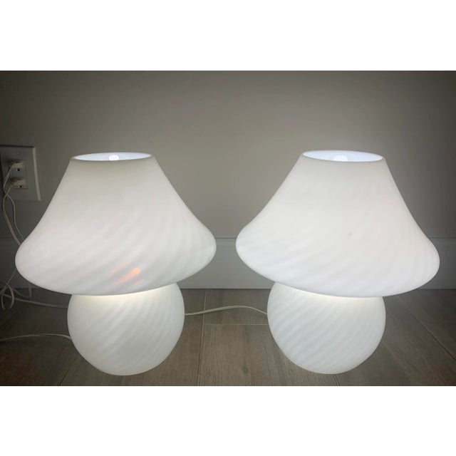 White Vintage Italian White Murano Mushroom Lamps - a Pair For Sale - Image 8 of 11