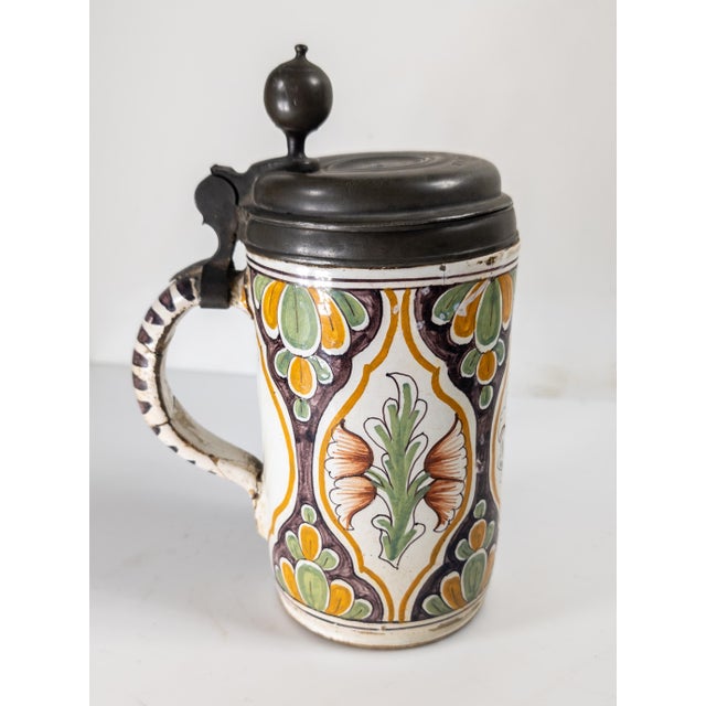 Late 18th Century 18th Century Continental European German Polychrome Faience Tankard Stein For Sale - Image 5 of 14