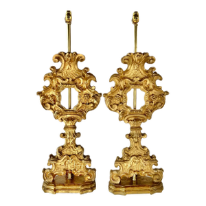 Pair of 18th Century Carved Gilt Wood Reliquary Lamps