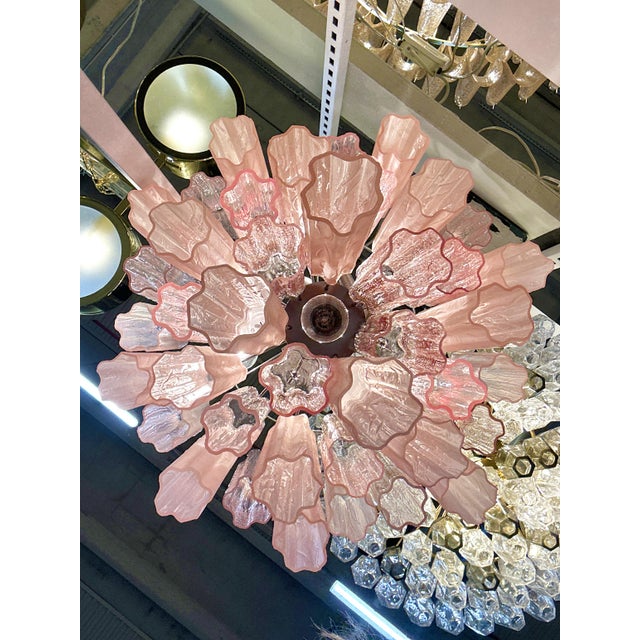 Contemporary Contemporary Pink and Sanded Pink “Tronchi” Murano Glass Chandelier . For Sale - Image 3 of 5