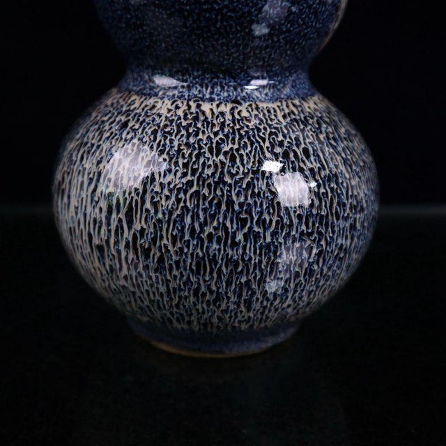 Ceramic Blue Kiln Glazed Gourd Vase, Small Ceramic Hulu Vase for Tabletop Decor For Sale - Image 7 of 8