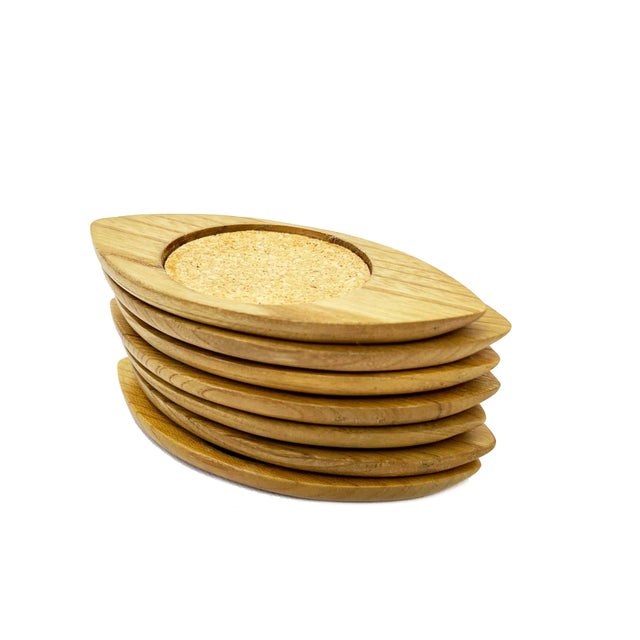 Ultra Mid-Century Modern Sere Atomic Wood & Cork Coasters - 7 Pieces For Sale - Image 4 of 4