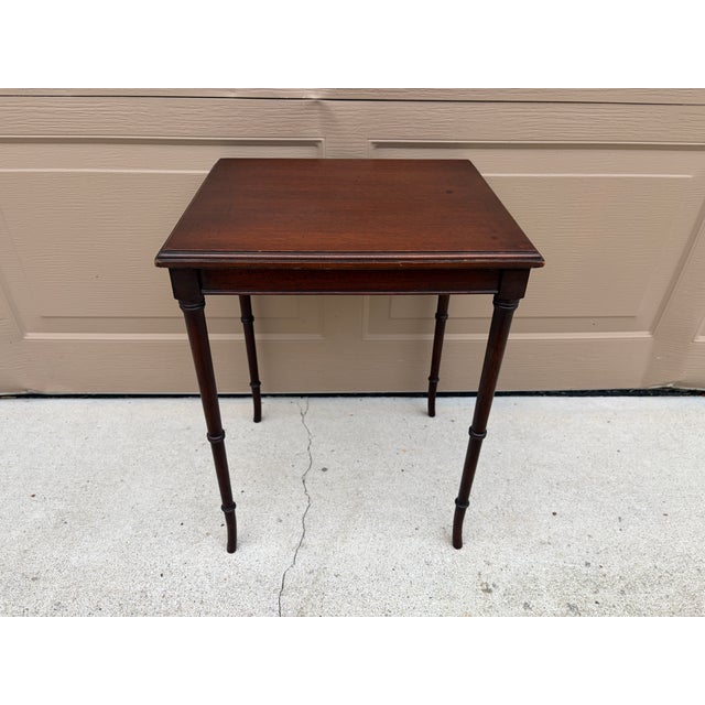 English Mid-20th Century Regency-Style Mahogany Faux Bamboo Drinks Table For Sale - Image 3 of 12