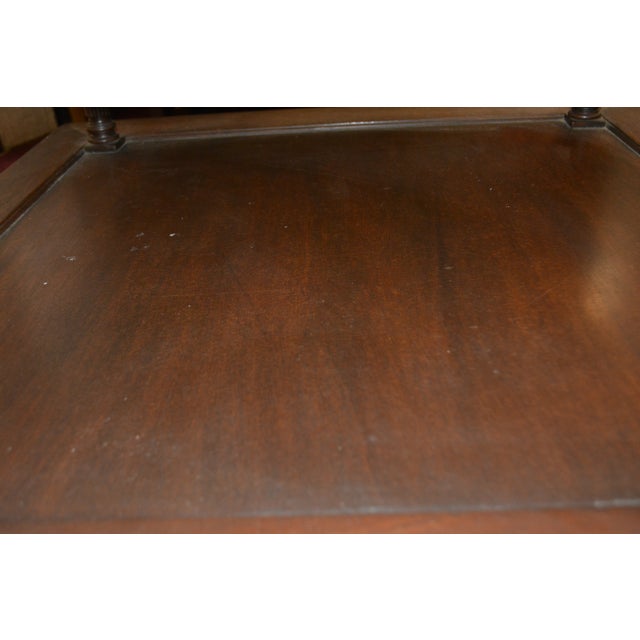1960s Barbara Baker Style 3 Tier Square Wood & Glass Top Table W/ Columns & on Castors For Sale - Image 10 of 18