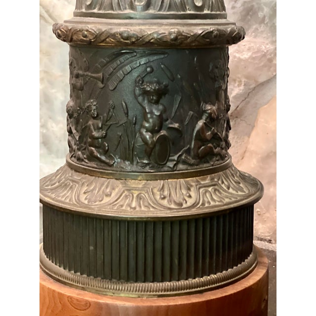Bronze Table Light by labeled as Gagneau D'Enghien 25, Paris Originally it was an oil lamp and converted to electric with...
