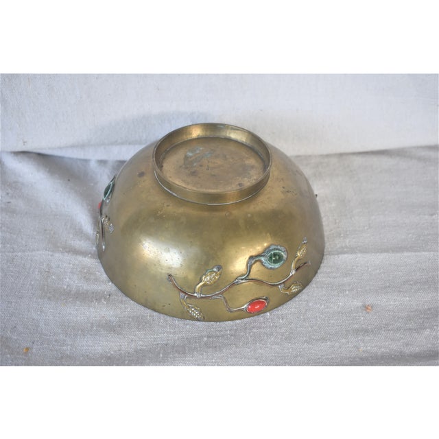 Metal Vintage Jeweled Chinese Bowl For Sale - Image 7 of 9