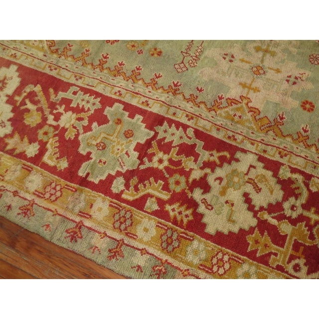 Antique Large Square Green Oushak Rug - 13'8" x 15'3" For Sale In New York - Image 6 of 12